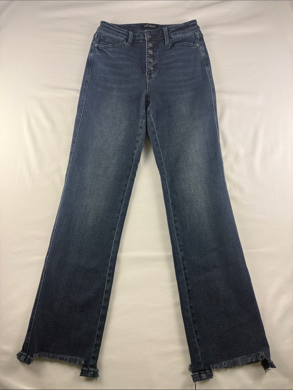 Judy Blue High Rise Button Fly Straight Leg Jeans Raw Hem Women's Size 28